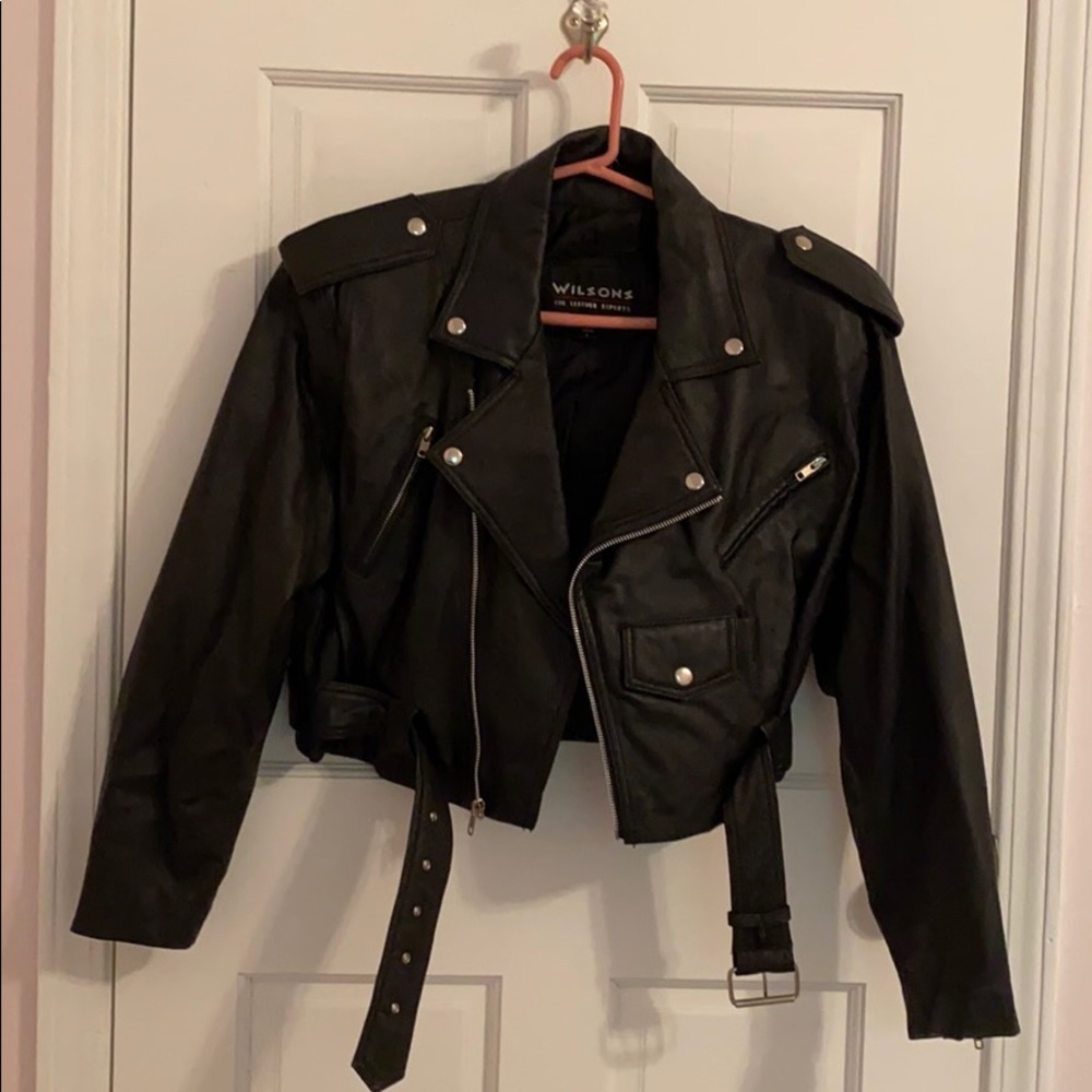 Wilsons Asymmetrical Cropped Moto Leather Jacket